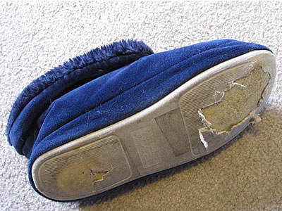 ripped up slipper sole